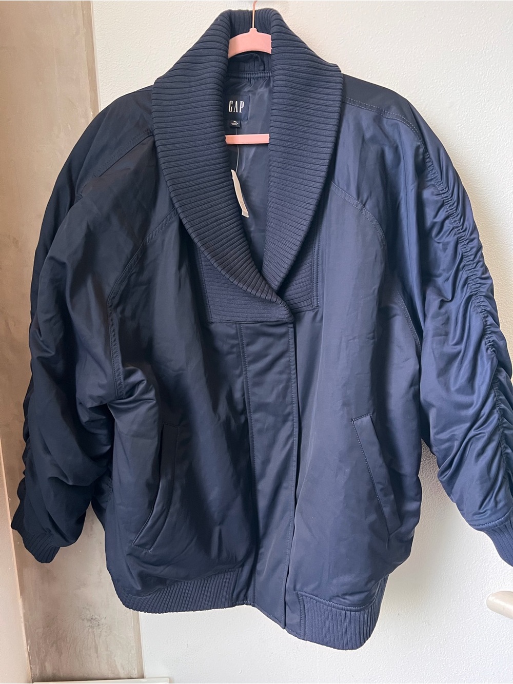 NWT GAP Oversized Knit Trim Bomber Jacket Navy Blue XL